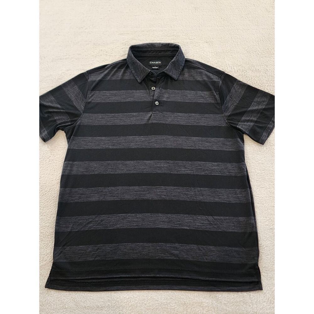 Chase 54 Mens Golf Performance Polo Shirt‎ Size Large Black/Ligjt Black Stripes